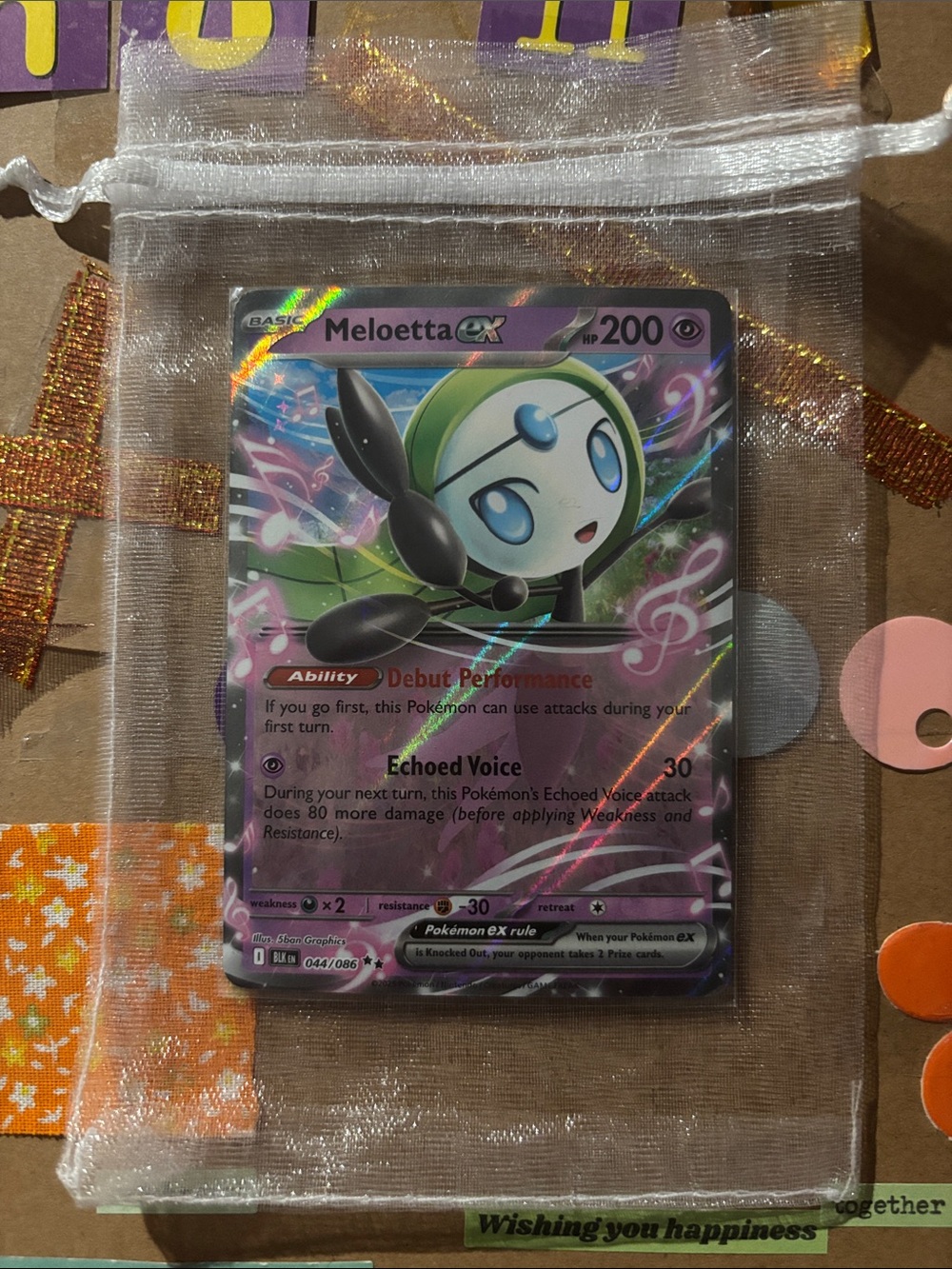 Pokemon Meloetta EX Holographic Card - Pink & Green